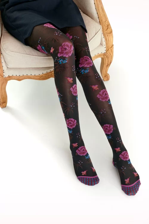 Fil de Jour Pioenroos panty in zwart