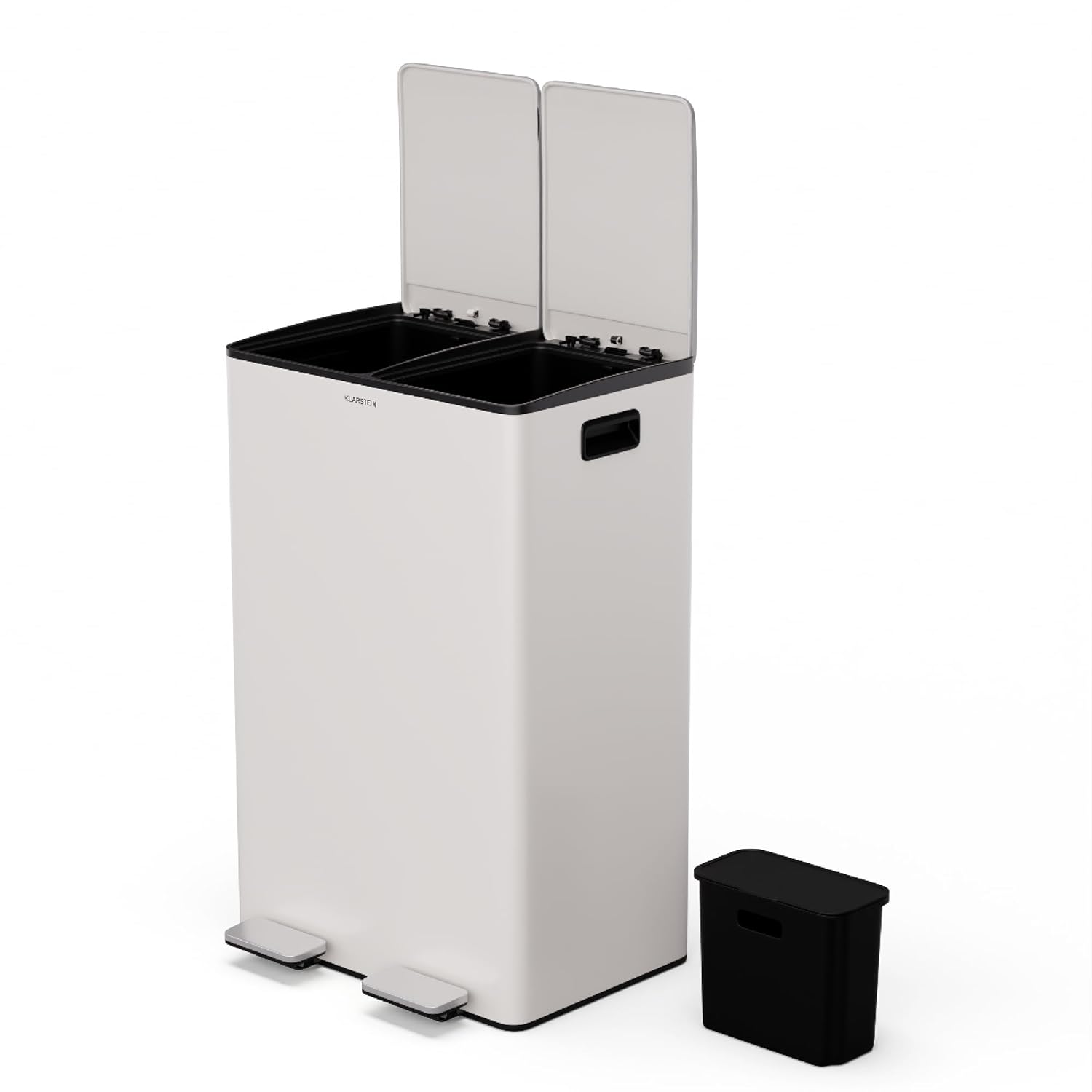 Klarstein EcoVista Mülleimer - 60L Abfalleimer mit 2 Fächern & 3L Kompostbehälter, Soft-Close, Edelstahl, Küchen-Abfalleimer, Mülltrennsystem