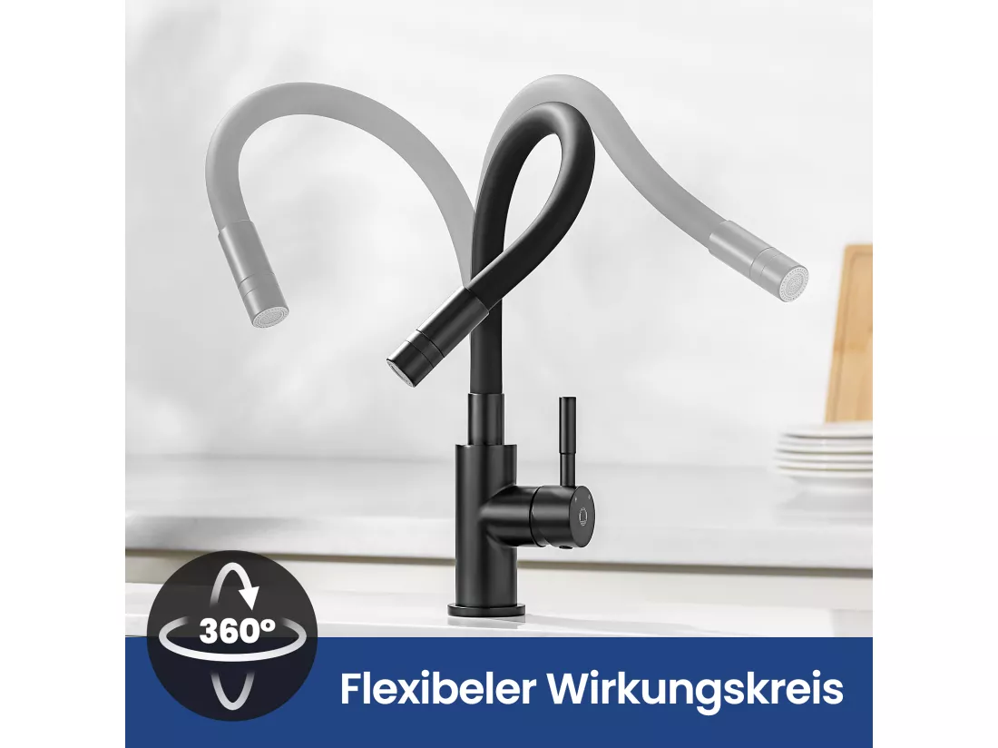 Robinet Cuisine Flexible Robinet avec 2 Types de Jets, Mitigeur Cuisine Rabattable, Flexible Mitigeur Evier avec Eau Chaude et Froide (Noir)