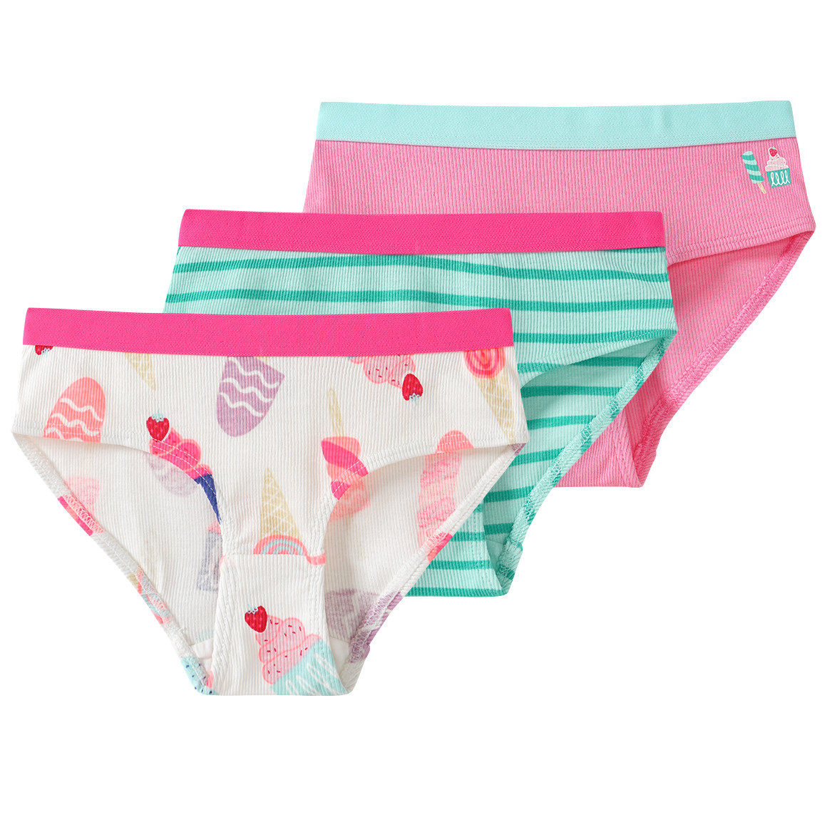 Famy 3 Mädchen Slips mit Rippstruktur weiss / helltürkis / rosa