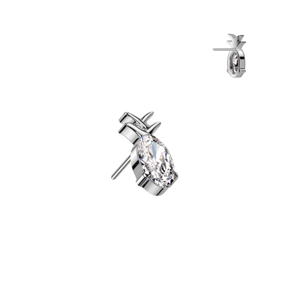 Mehrzweck Aufsatz für Piercing mit Einsteckverschluss G23 Titan Ananas mit Strass Stein - Silber / Weiss