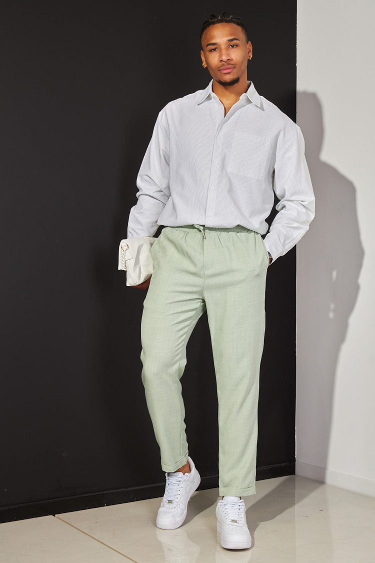 Pantalon effet lin vert
