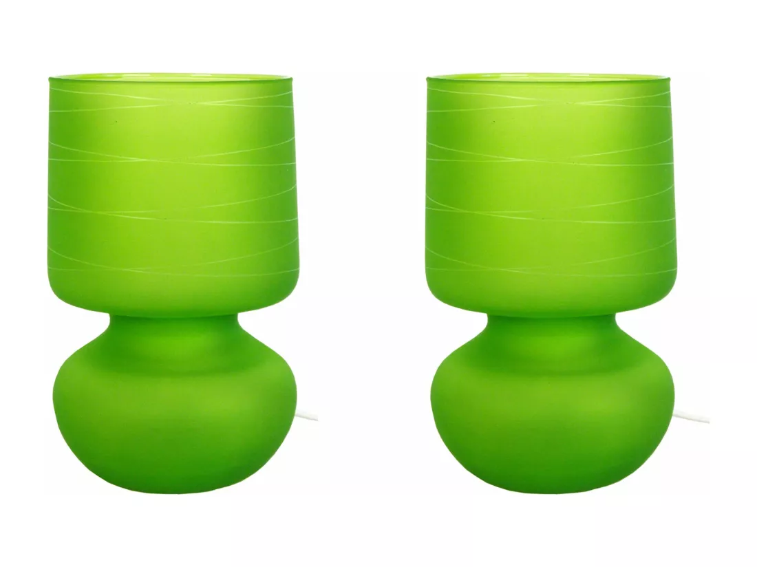 Pair de Lampes de chevet champignon verre satiné,vert 24 cm.