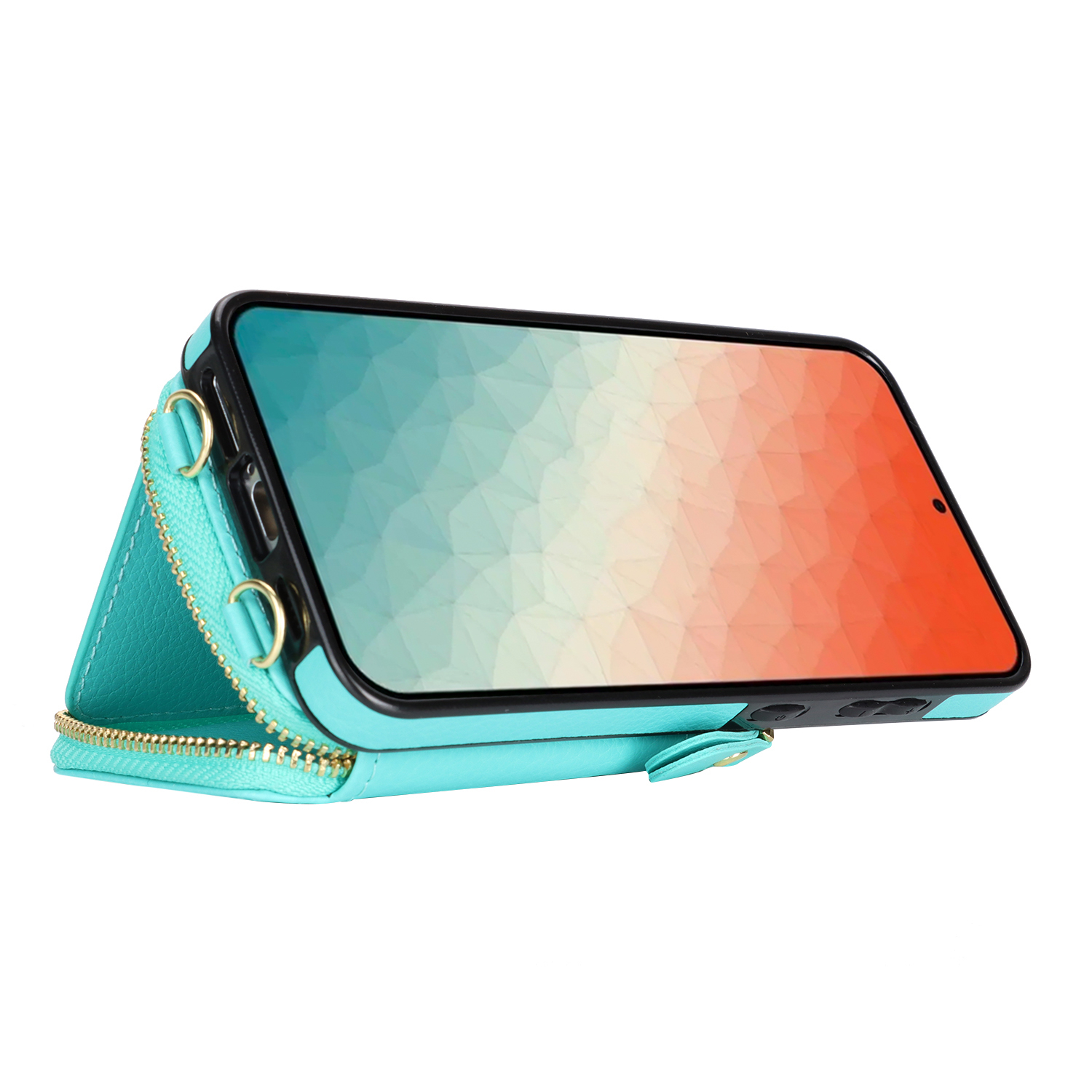 Samsung Galaxy S24  Plus Necklace Leder Schutz Hülle mit Kartenfächer   Handykette (140cm) - Türkis