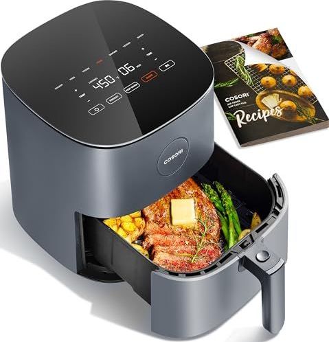 COSORI Friteuse zonder olie, 4,7 l, XL met 100 recepten, Air Fryer 1500 W, heteluchtfriteuse met 9 programma's, ook voor het koken, braden, braden en grillen van al je levensmiddelen, grijs, CAF-L501