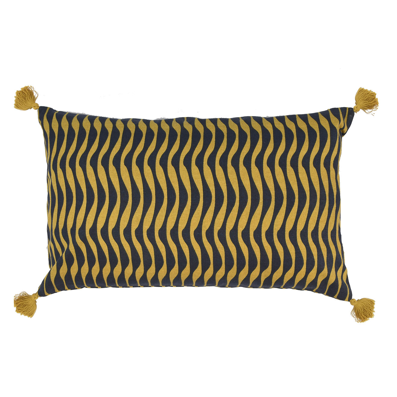 Febronie Housse de coussin Zig Zag moutarde/bleu nuit - 50x30 cm