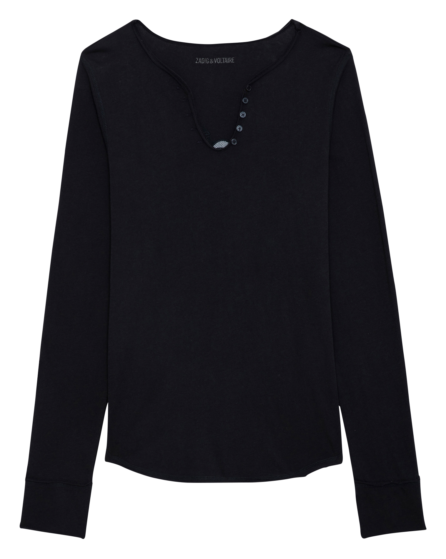 Tee-shirt droit col tunisien en coton | Bleu