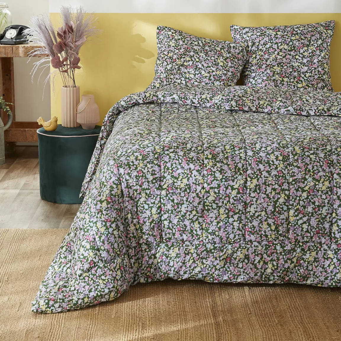 Couette imprimée tempérée (140 x 200 cm) et une taie coton Myosotis Multicolore