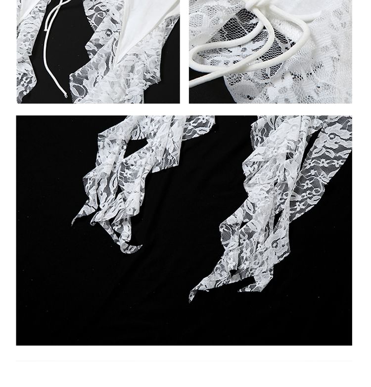 Bababy - Off-shoulder effen asymmetrisch kanten paneel met ruche rand en uitgesneden vetersluiting