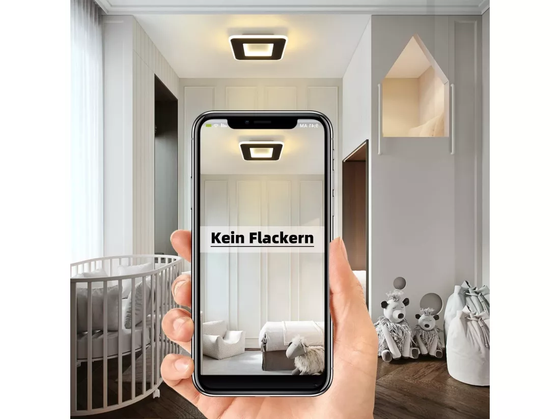 NETTLIFE Plafonnier LED 23W noir 24cm lampe de cuisine blanc chaud design moderne lampe de chambre carré couloir pour salon