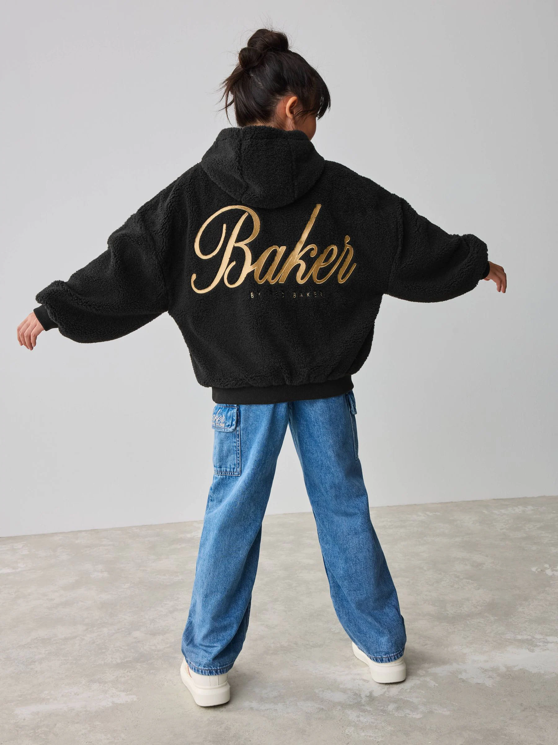Baker by Ted Baker Zwarte Borg Fleece Hoodie met Borduursel op de Rug