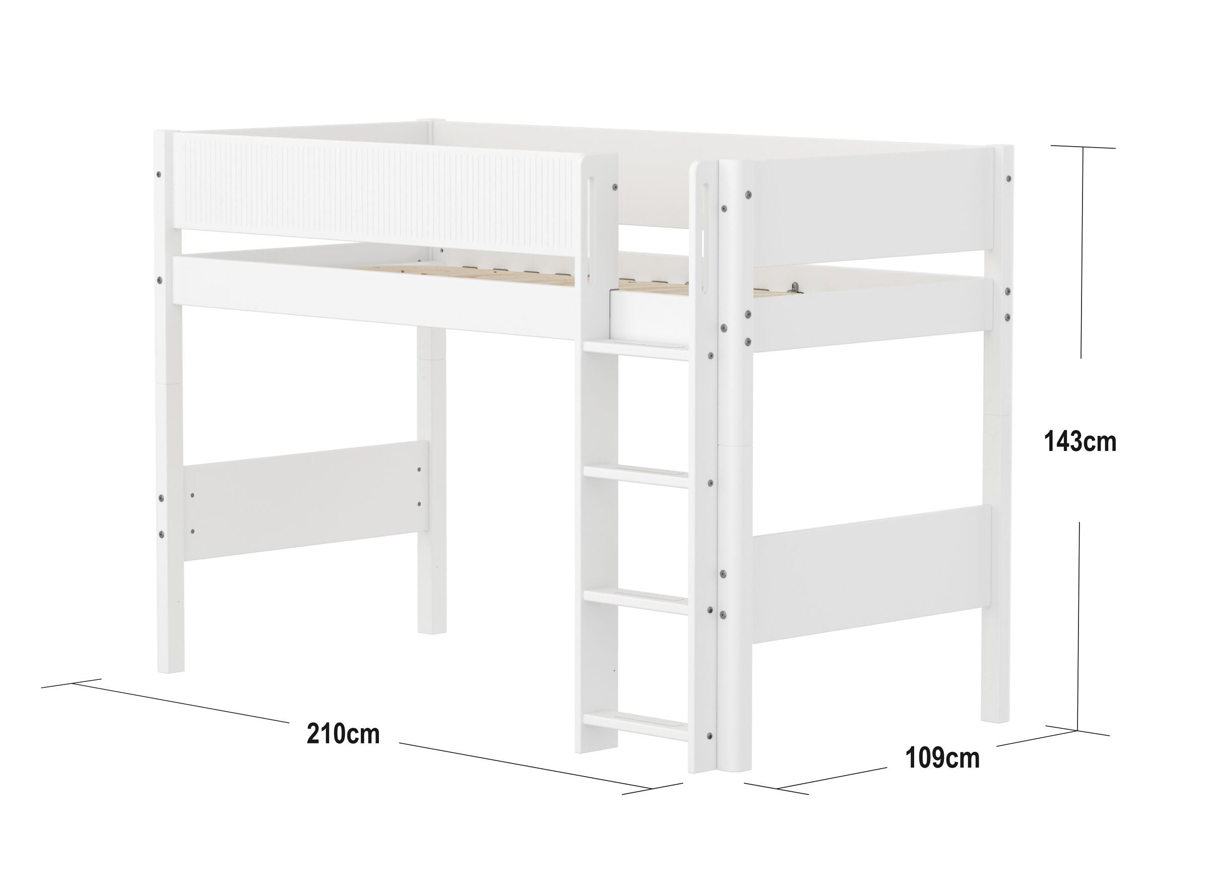 Flexa WHITE Mittelhochbett - Weiss / B: 109.0 cm x T: 210.0 cm x H: 143.0 cm