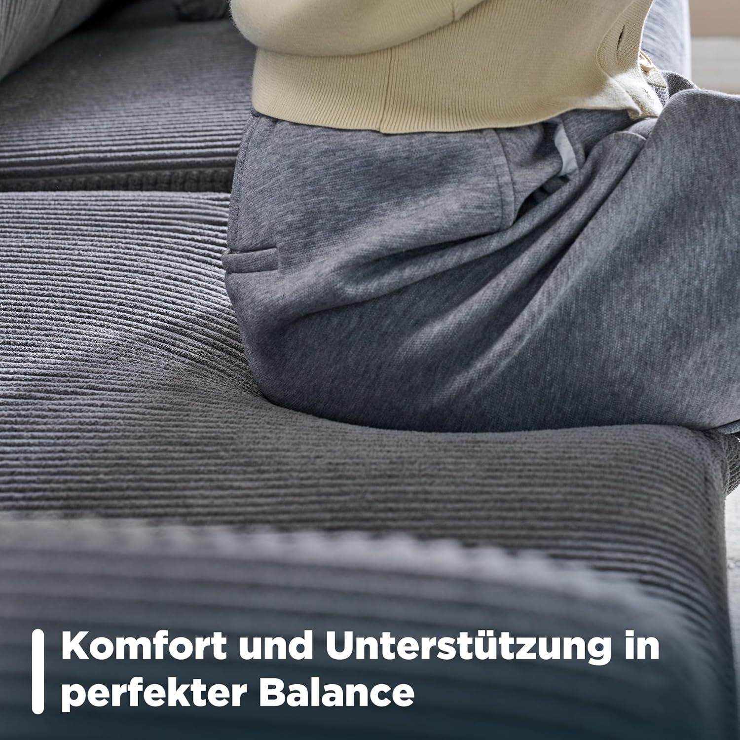 220 cm 3-Sitzer Big Sofa aus Cord, modernes Design mit hohen Beinen, ideal für Wohnzimmer oder Schlafzimmer, grau