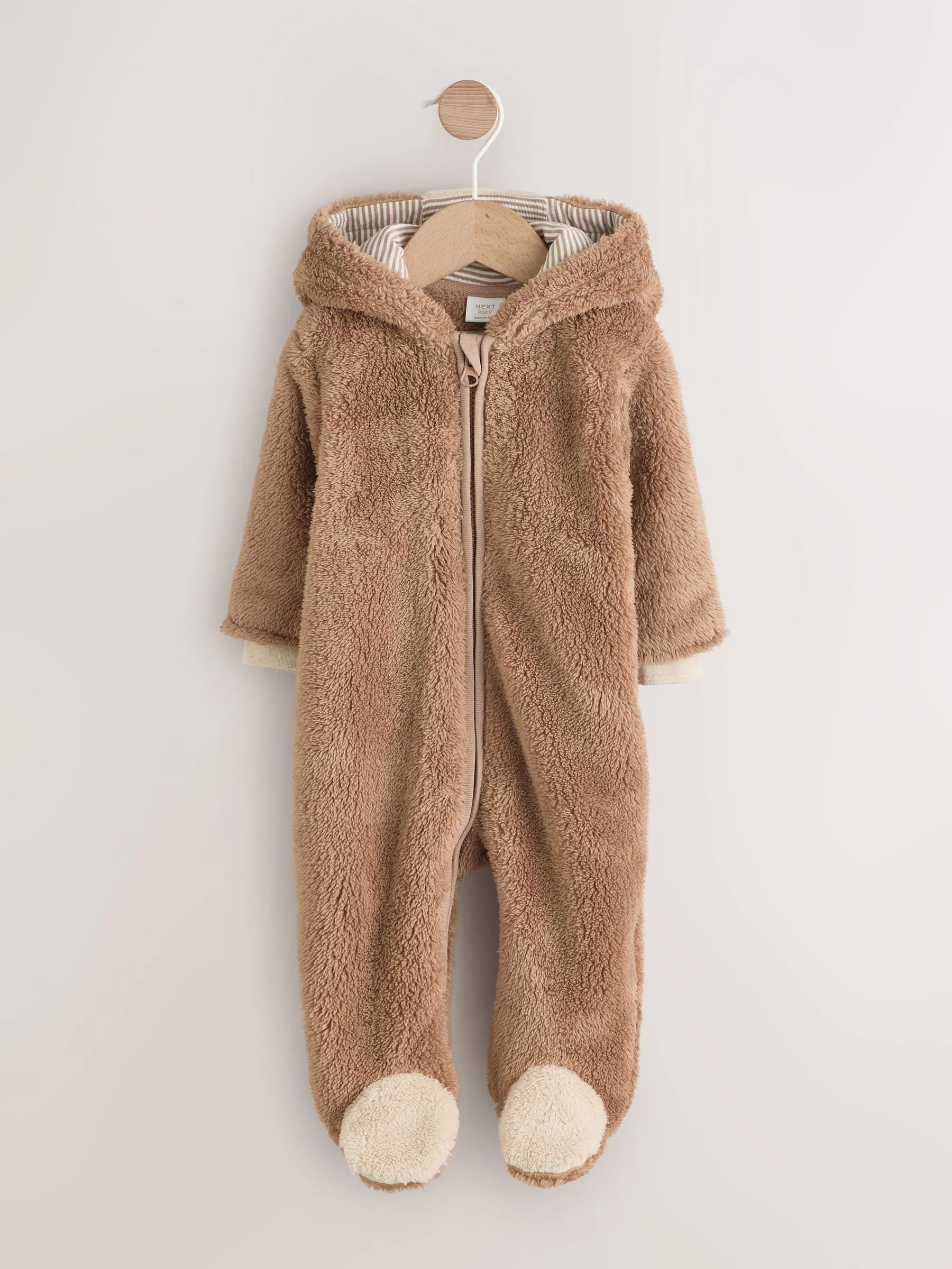 Bruine Hamish met capuchon - Baby fleece skipak (0-18mnd)