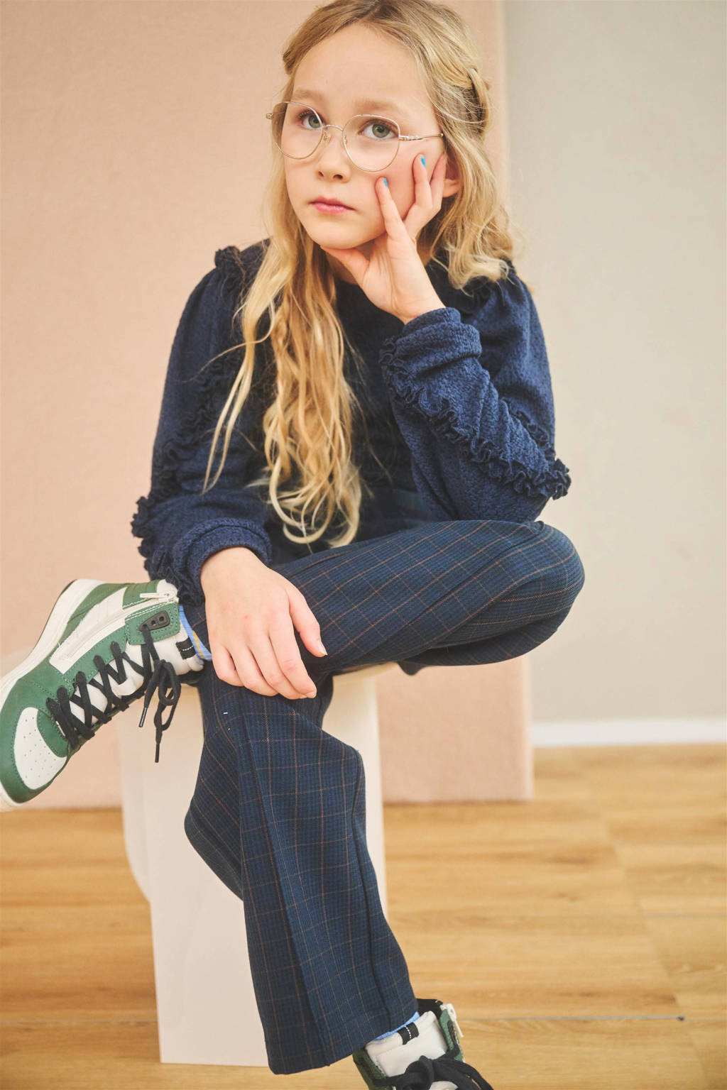 NONO regular fit broek Sayla donkerblauw
