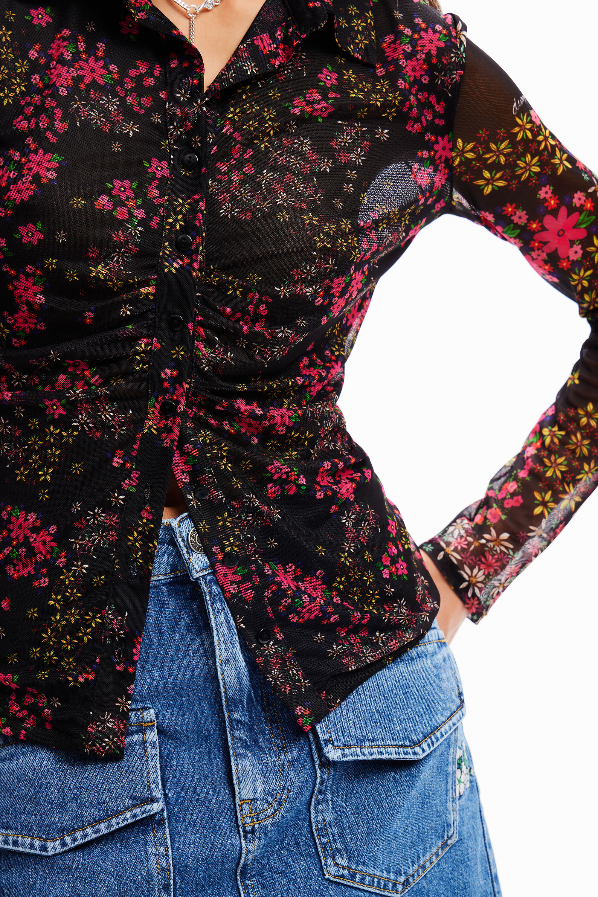 Chemise froncée tulle fleuri