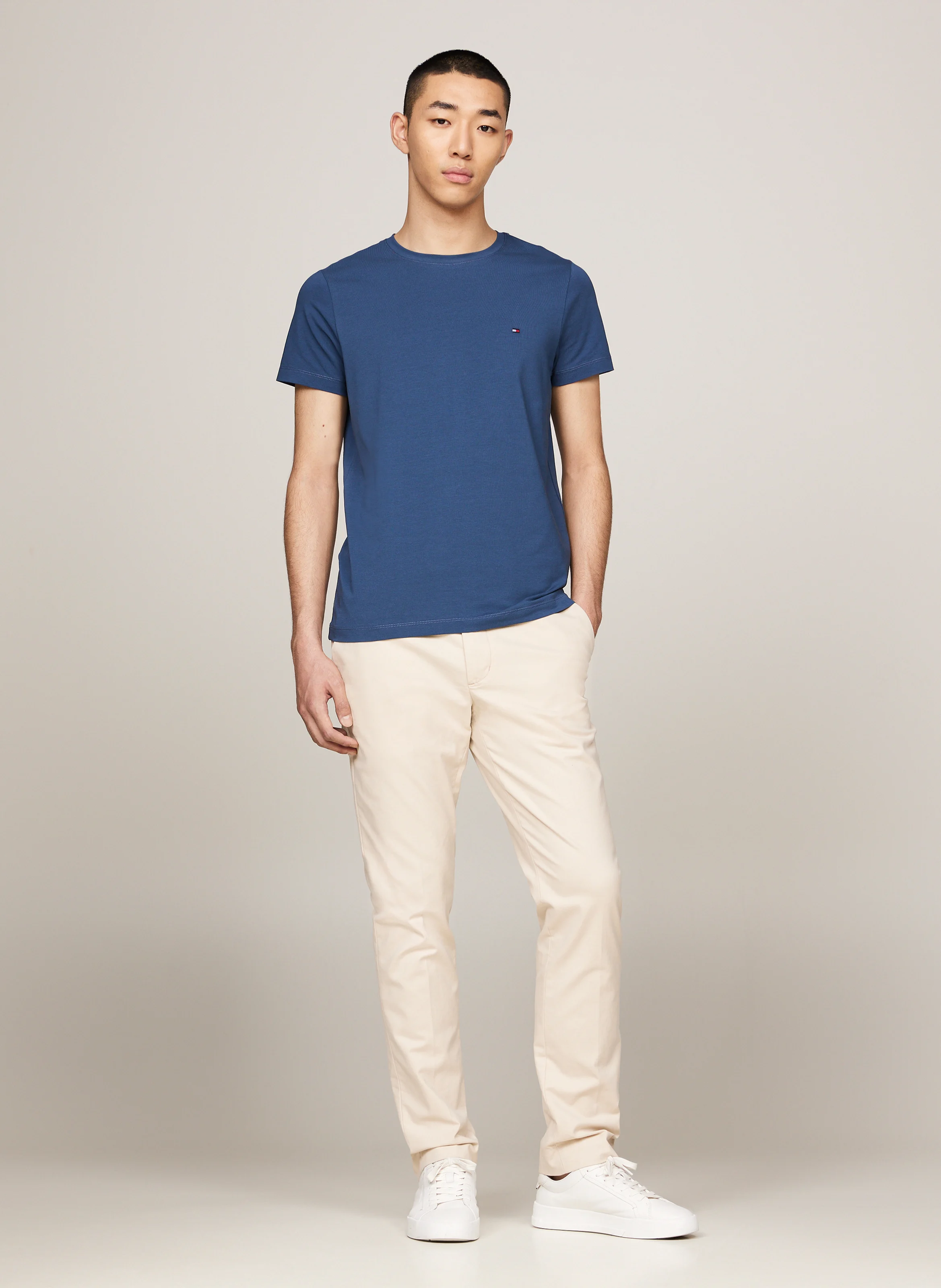 Tee-shirt col rond slim-fit en coton bio | Bleu