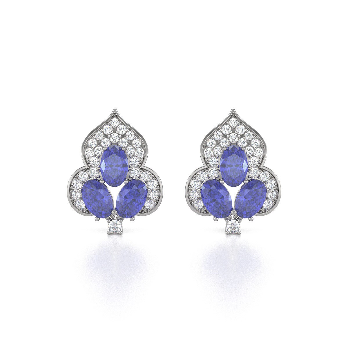 Boucles d'oreilles ADEN Or 585 Blanc Fleur Tanzanite et Diamants 3.5grs