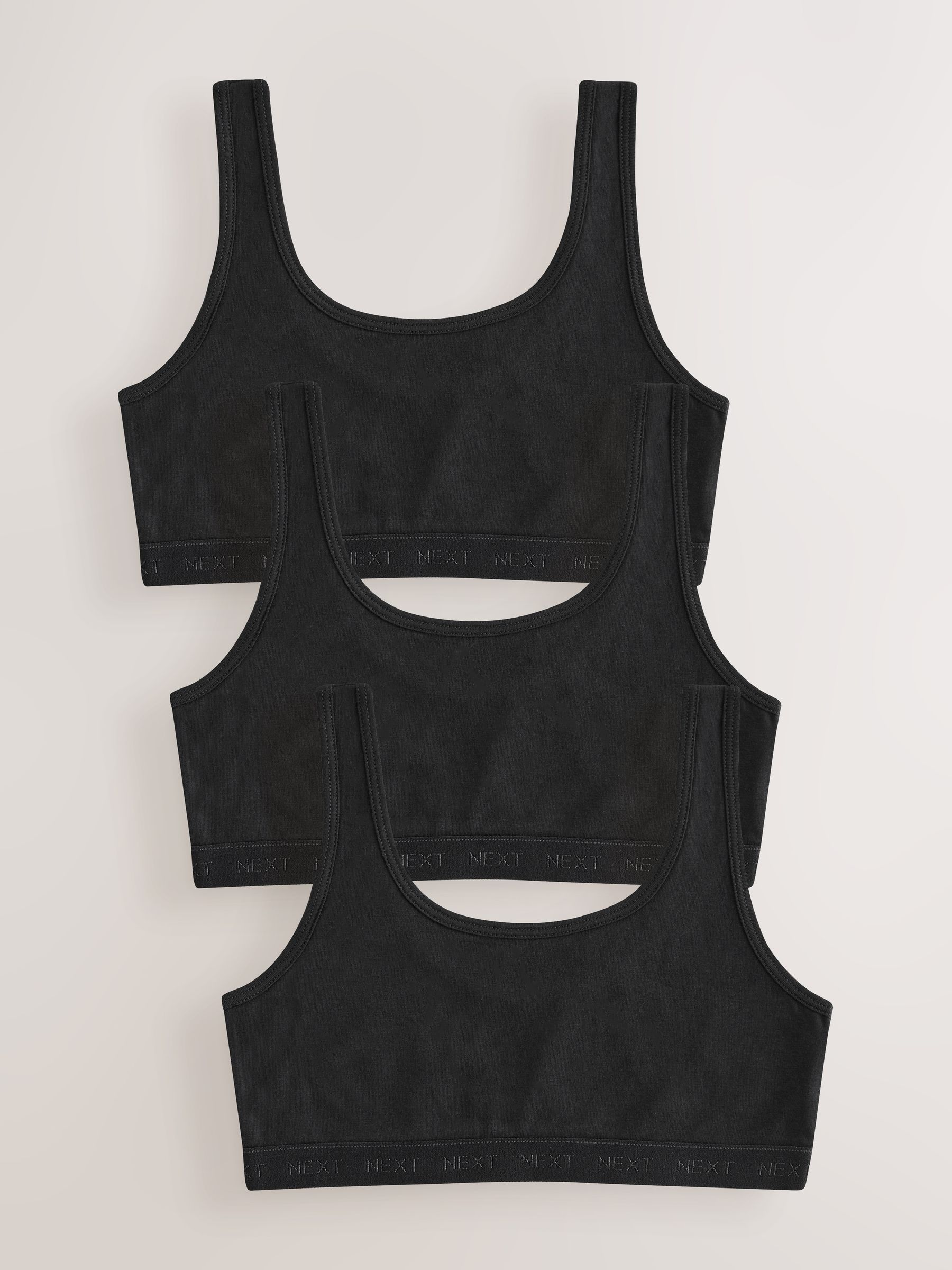 Zwart - Set van 3 crop tops met diepe ronde hals (5 - 16 jr)