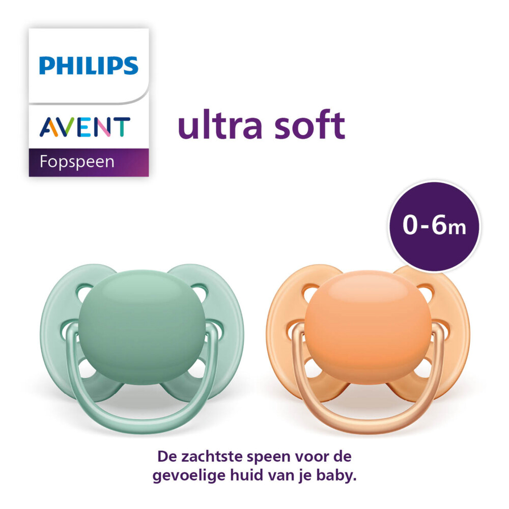 Philips Avent Fopspeen Ultra Soft 0-6 mnd Groen Oranje2 stuks