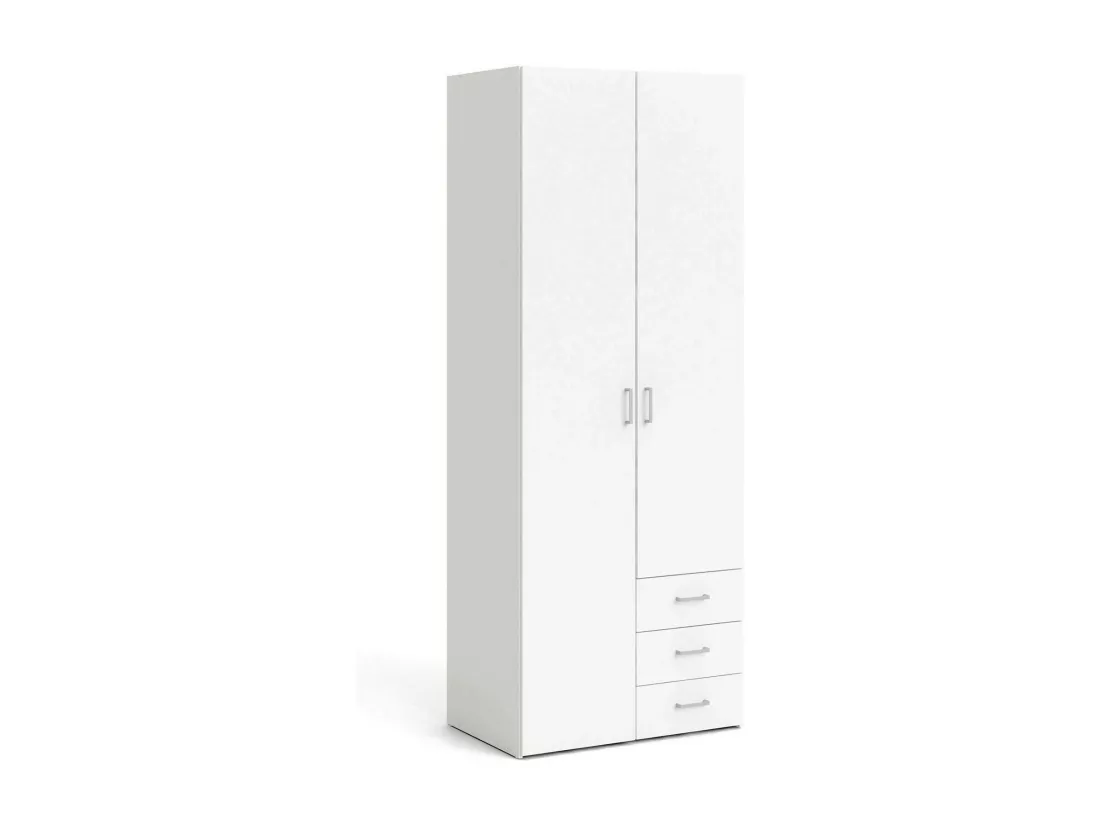 Garde-robe 2 portes Dscaratt, Meubles de chambre, Penderie de plain-pied, Placard à vêtements, 77x50 h200 cm, Blanc
