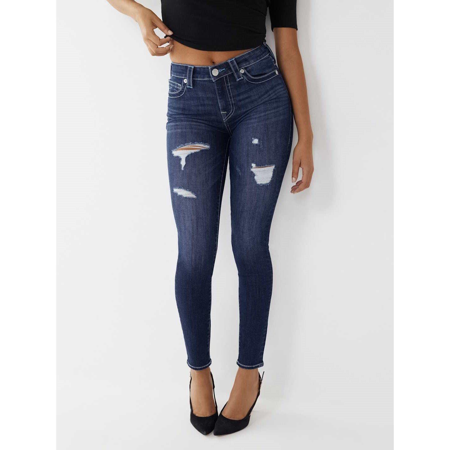True Religion TR Halle Mid Rise Distressed Jeans Womens