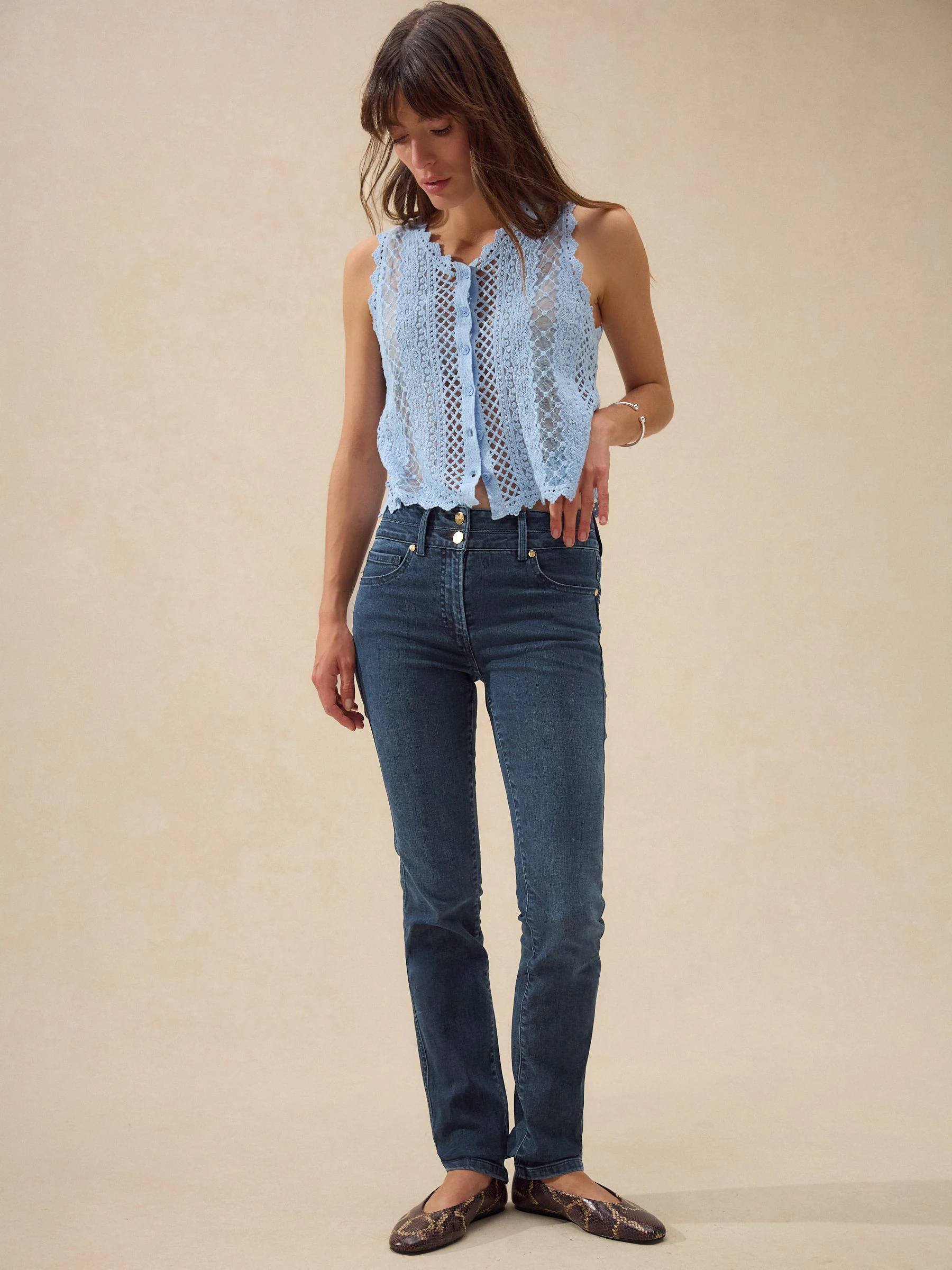 Donkerblauw denim - Figuurvormende slim jeans