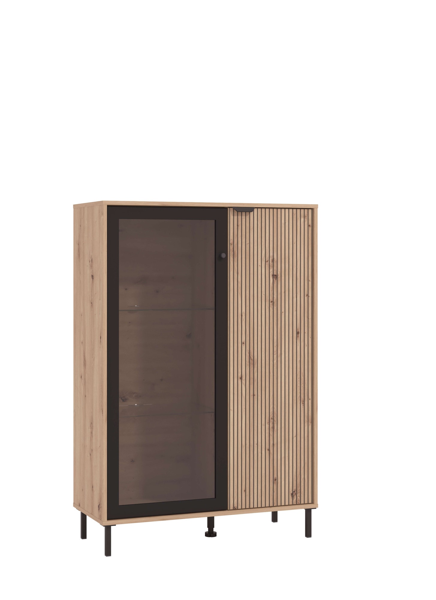 Home affaire Highboard »Mayenne Sideboard, Stauraumschrank, Anrichte, Hochschrank, Breite 93cm« Holztür mit Rillen-Optik, Glastür, Modernes Design