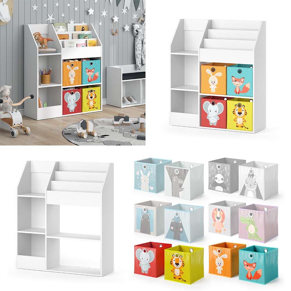 Vicco Kinderregal Bücherregal Wandregal Luigi Weiß 100x114 cm modern Faltbox Kinderzimmer Regal Spielzeugregal Dekoregal Standregal Aufbewahrungsregal Würfelregal Ablage Fach freistehend