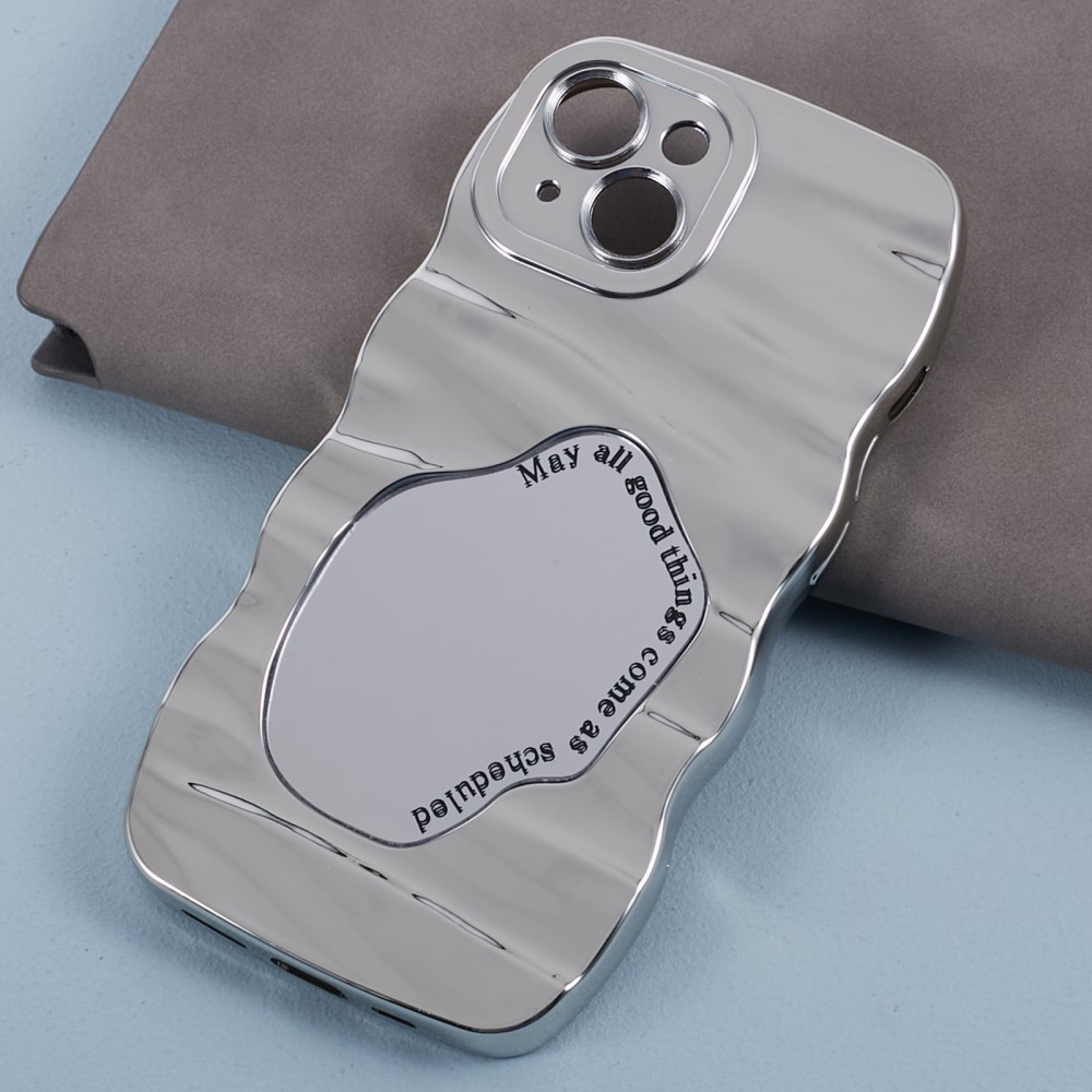iPhone 14 Gummi Case Hülle mit Spiegel und Kameraschutz - Silber