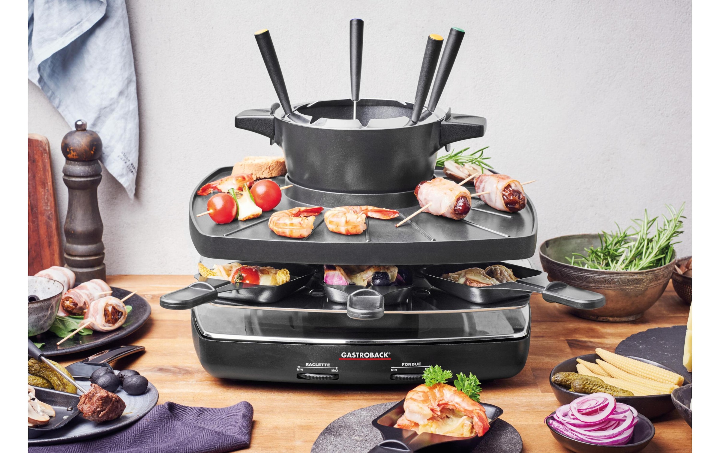 Gastroback Raclette und Fondue-Set »Kombination Raclette-Fondue Set 2 in 1« 1.200 W