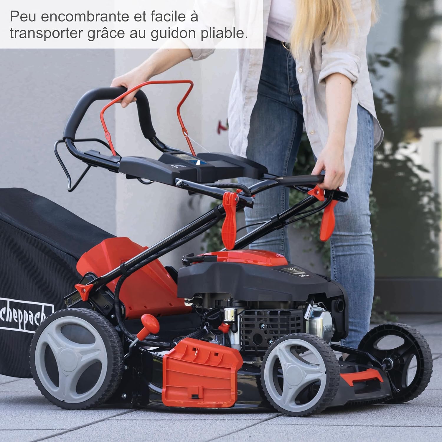 Scheppach Tondeuse à Gazon Hybride MS225-53E – Moteur 4 Temps 224 cm3 / 6 CV – 4400 W – Largeur de Coupe 53 cm – Démarrage électrique – Bac 65 L – Batteries, chargeurs, Huile Inclus