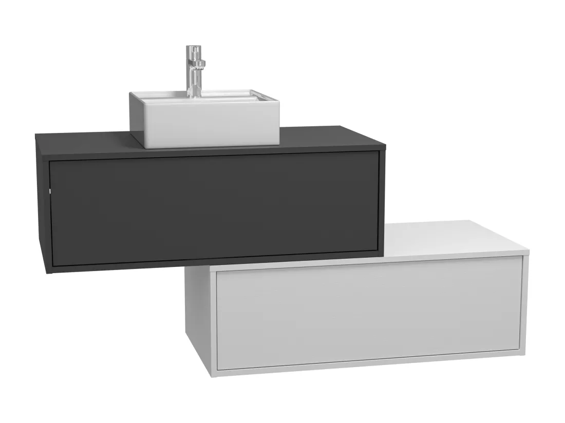 Meuble de salle de bain suspendu gris anthracite et blanc avec simple vasque carrée et deux tiroirs - 94 cm - TEANA II