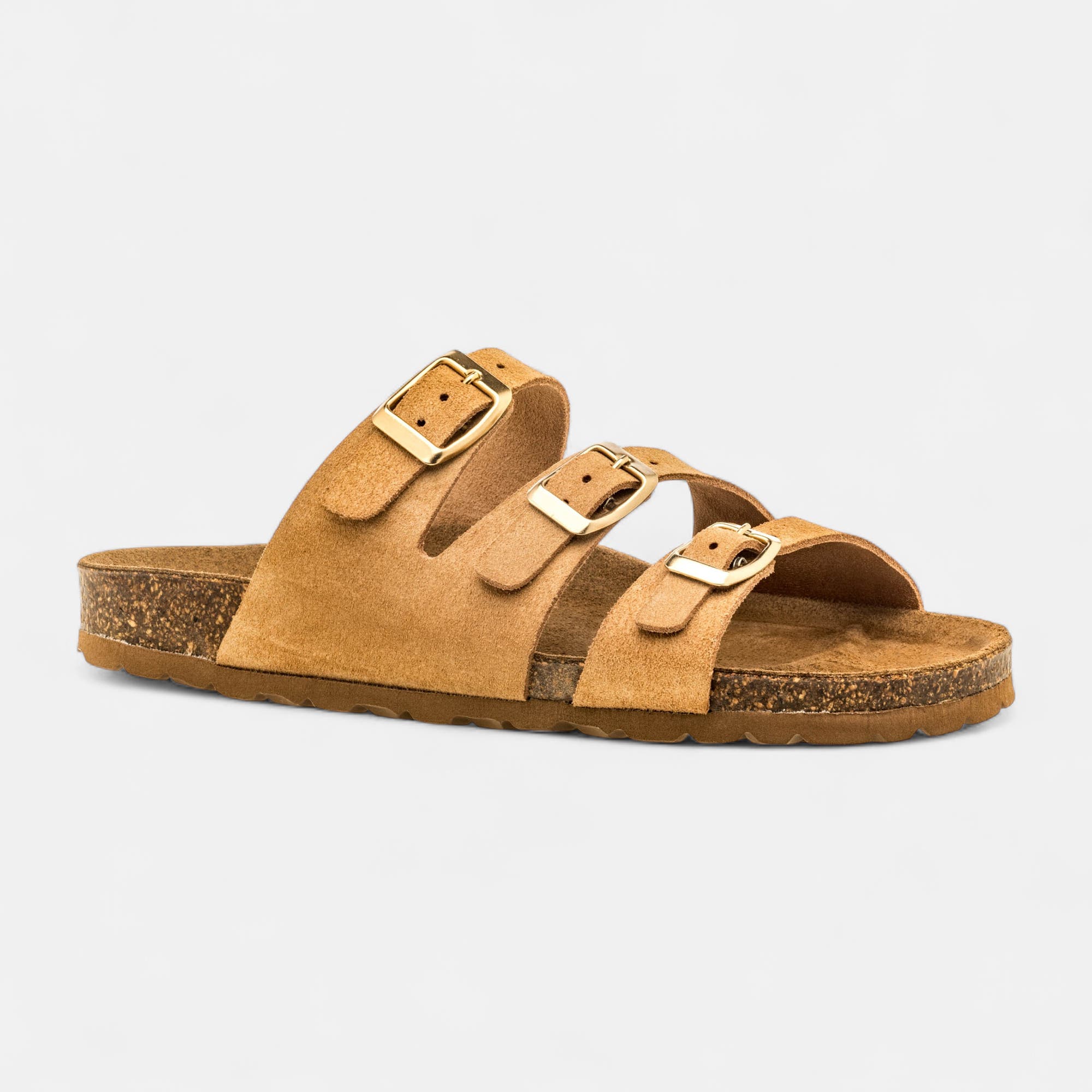 Mules semelle liège Femme en cuir camel