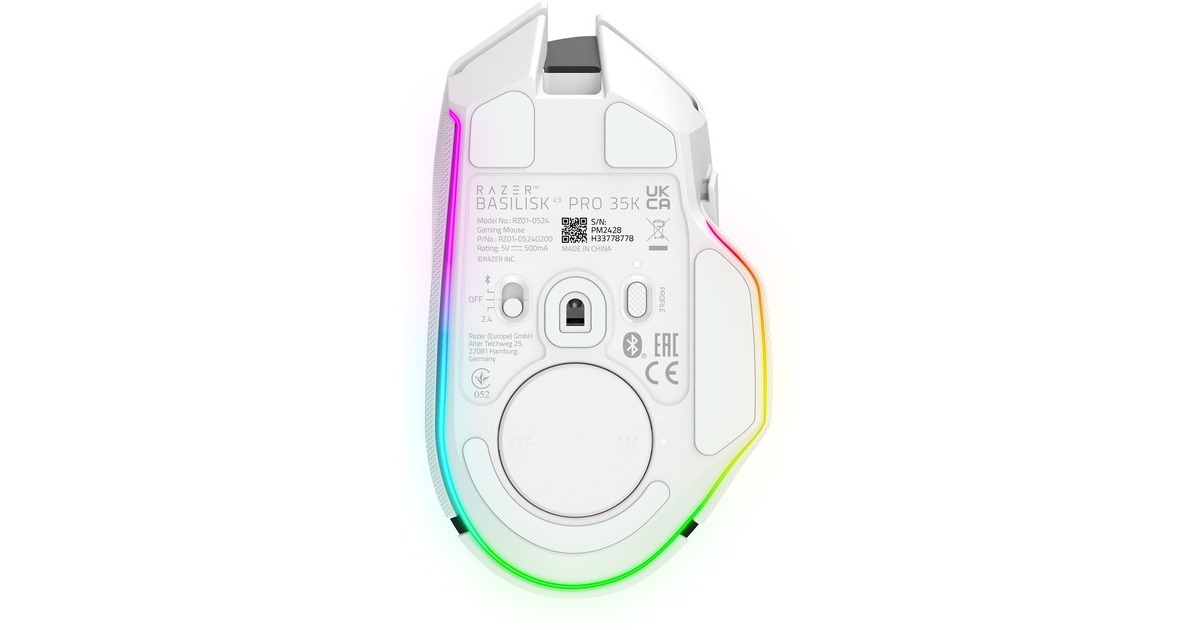 RazerBasilisk V3 Pro gaming muis  (Wit, USB / Bluetooth / Razer HyperSpeed Wireless, 30.000 DPI, Razer Chroma RGB)