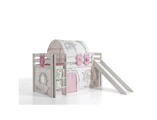VIPACK - Lit enfant Lit mi-hauteur 90x200 avec toboggan sommier inclus et housse...