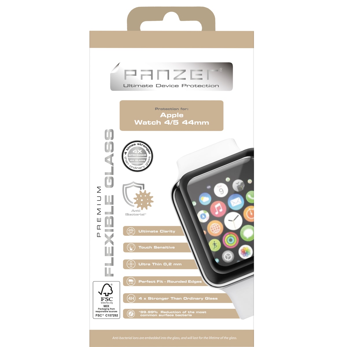 Panzer Apple Watch 4/5 44mm fleksibel skjermbeskytter i glass