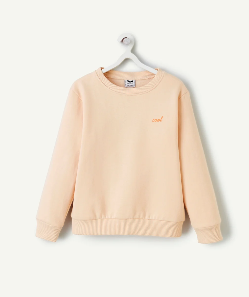 SWEAT MANCHES LONGUES GARÇON EN FIBRES RECYCLÉES ORANGE AVEC MESSAGE BRODÉ