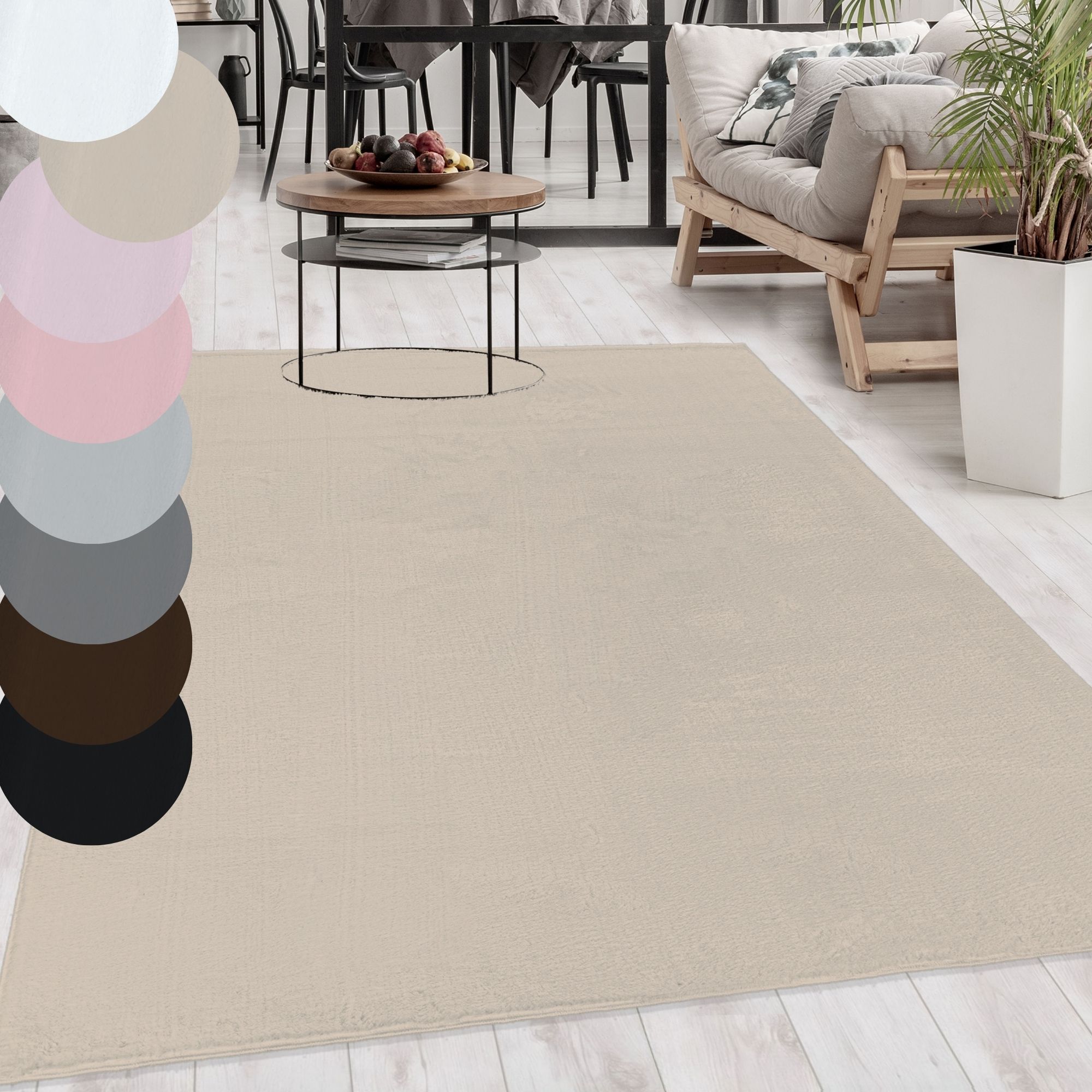 Runde Waschbarer Teppich Weich Flauschig Hochflor Waschbar Einfarbig