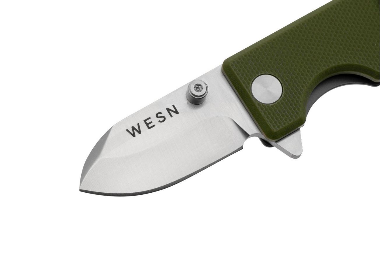 WESN Microblade SN01-3, D2, OD Green G10, Titanium, zakmes