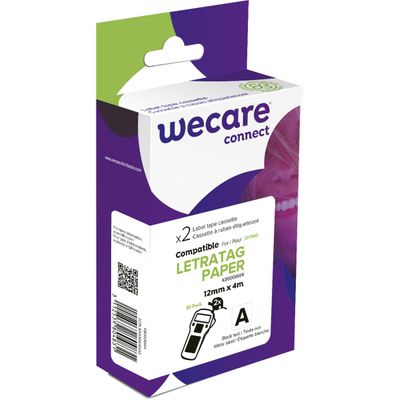 WECARE - lot de 2 Rubans d'étiquettes auto-adhésives pour DYMO LETRATAG PLAST - S0721510 - rouleau (12 mm x 4 m) - fond blanc écriture noire