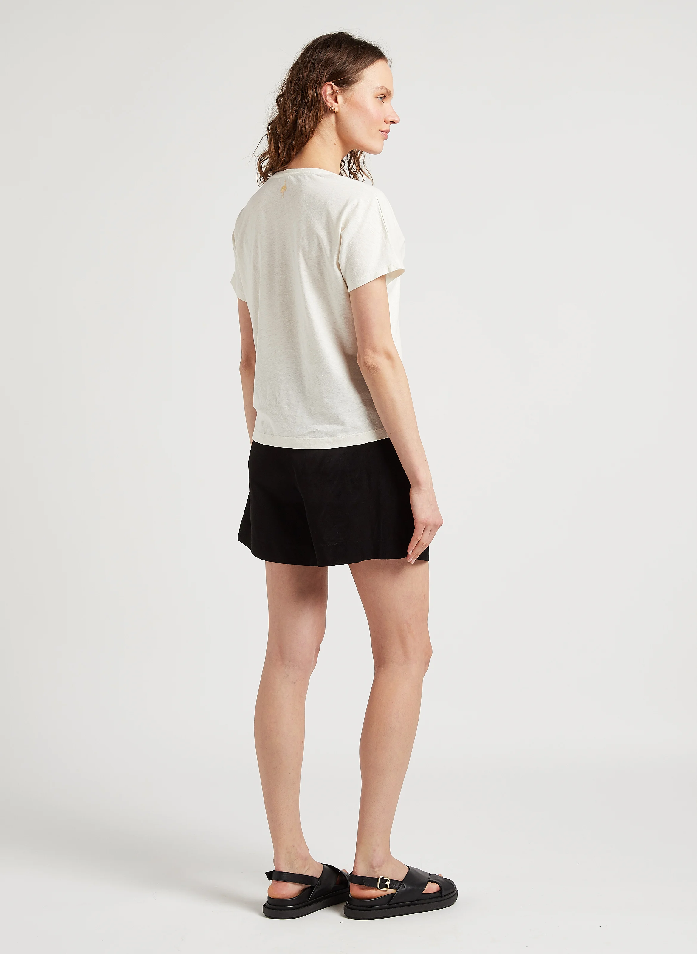 T-shirt col V ample en lin mélangé | Blanc