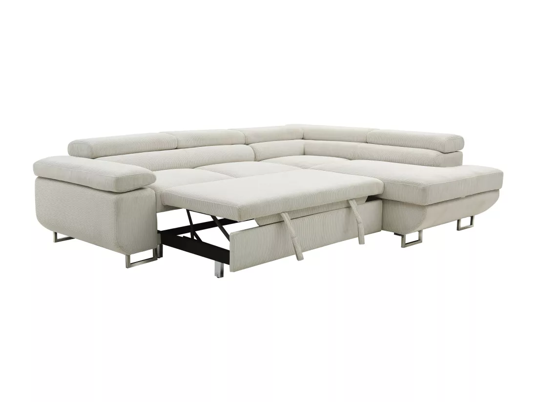 Canapé d'angle droit convertible en velours côtelé beige NURAZIO