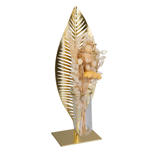 Standdeko - Blatt mit Vase - gold - ca. 11 x 11 x 33,5 cm