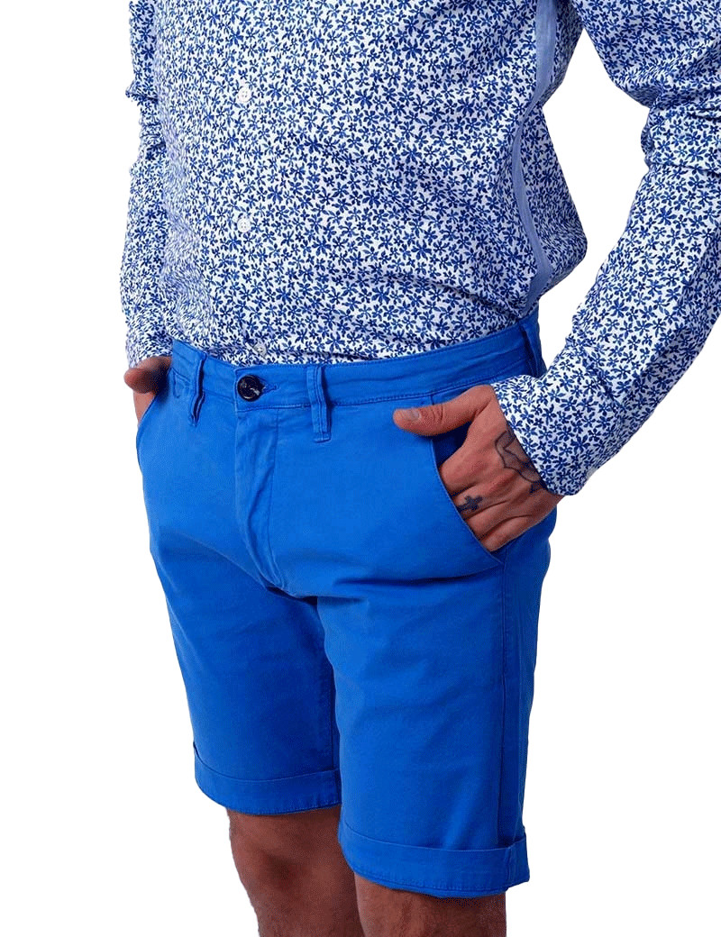 RECYCLED ART WORLD SHORT CHINO STRETCH BLEU ROYAL