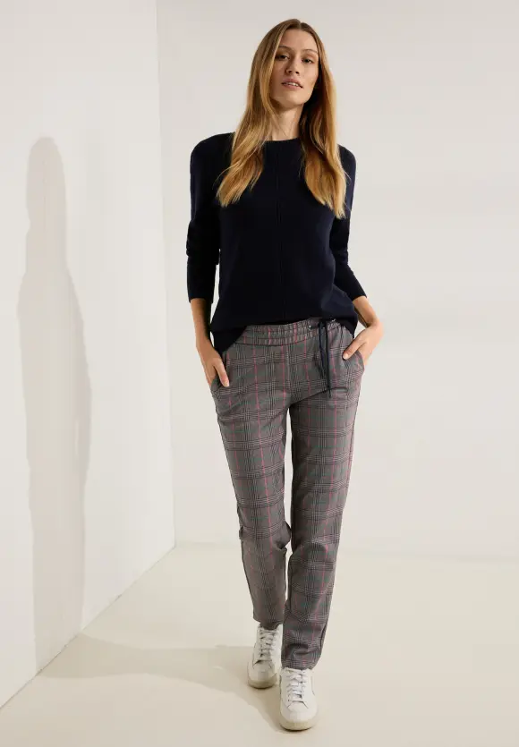 Karierte Casual Fit Hose - sporty taupe