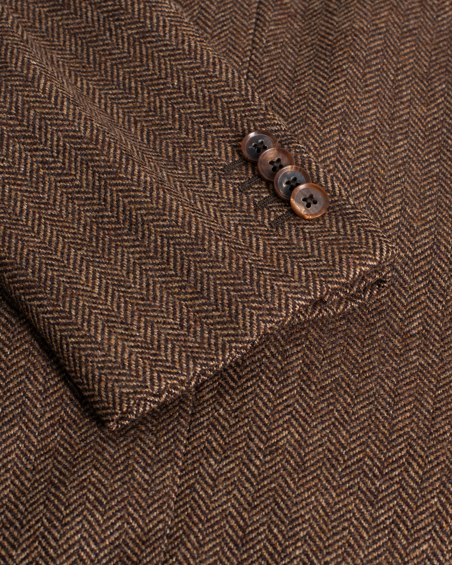Caruso Herringbone Wool Cashmere Blazer Brown 50