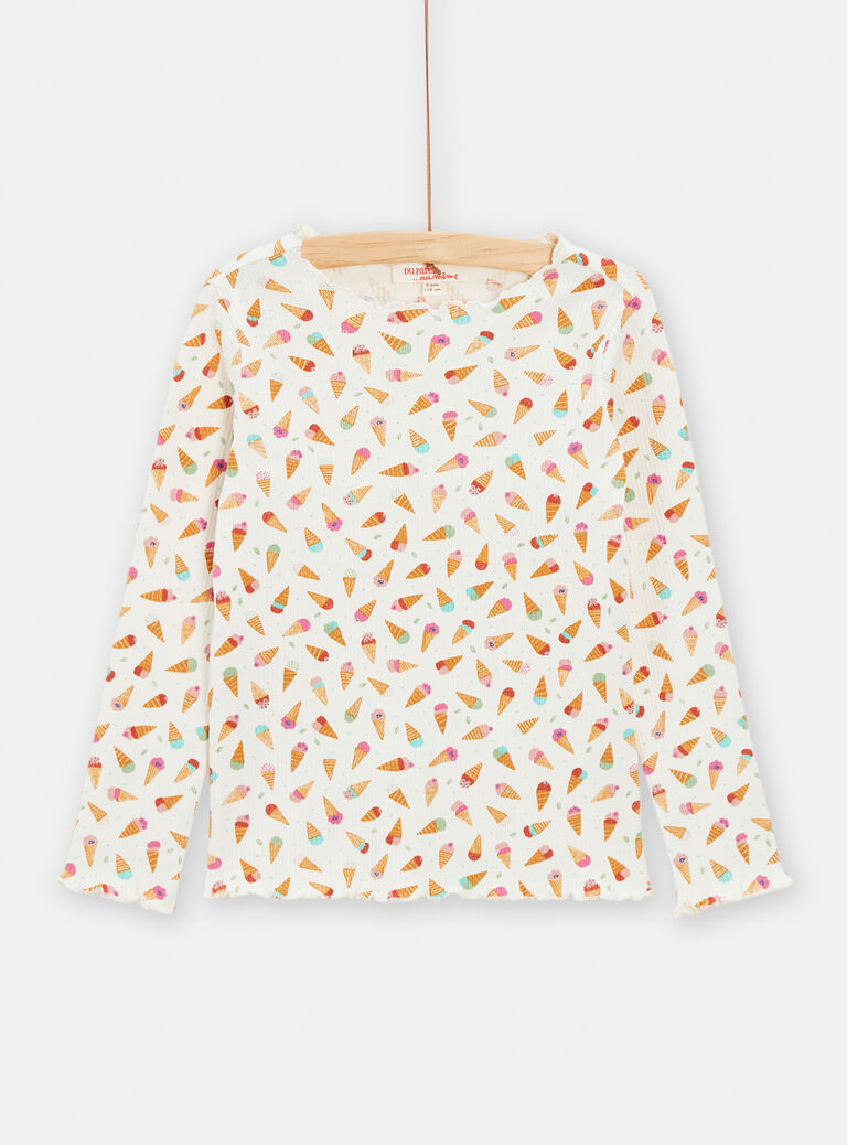 T-shirt blanc manches longues imprimé glace pour fille