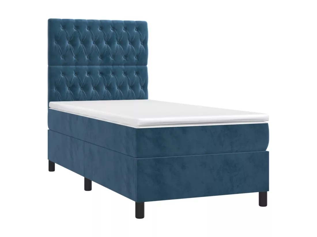 Sommier tapissier et matelas et LED Bleu foncé 90x190cm Velours