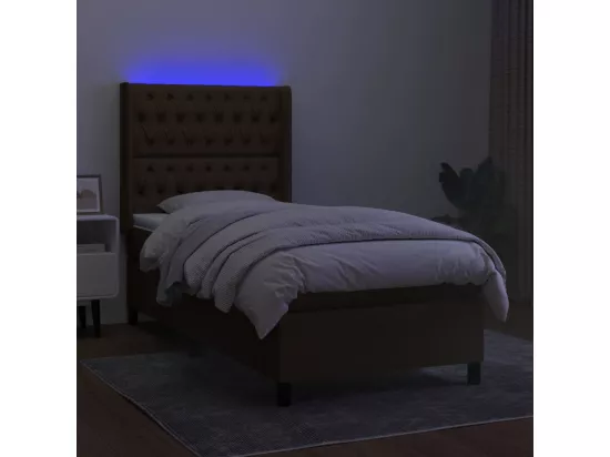 Sommier tapissier et matelas et LED Marron foncé 90x190cm Tissu